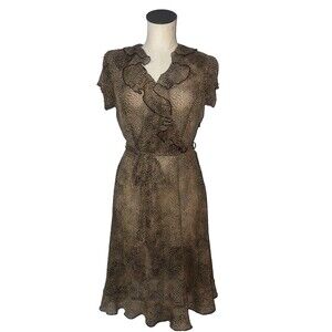 ABS Vintage Y2K Chiffon Animal Print Dress size 8P Ruffled Tie Waist Fairy Boho